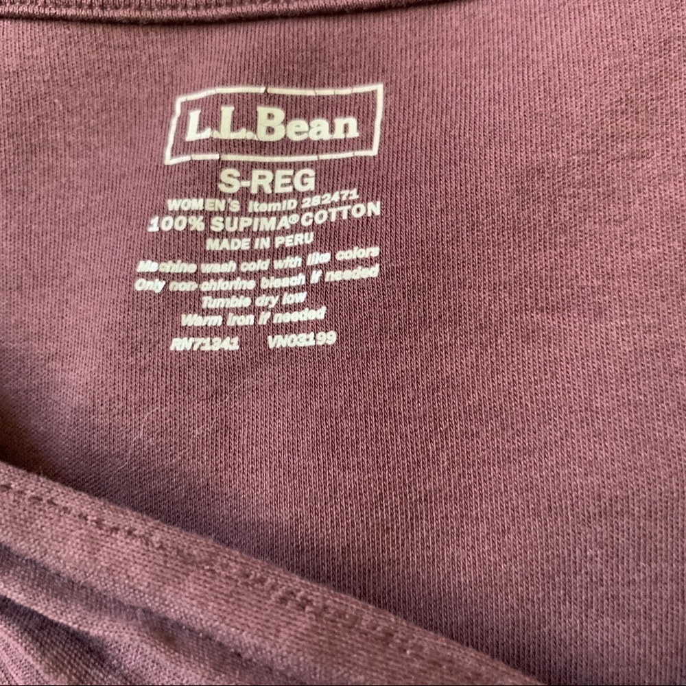 LL BEAN Women’s Burgundy 3/4 Sleeve V-neck Supima Cotton Tee Small 100% Cotton - Picture 4 of 4